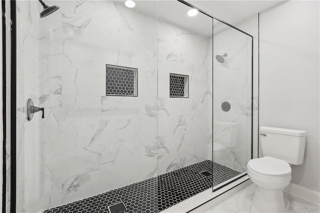 736 Glouster Pl, Gretna, LA 70056 - bathroom with baseboards, marble finish floor, a marble finish shower, and toilet