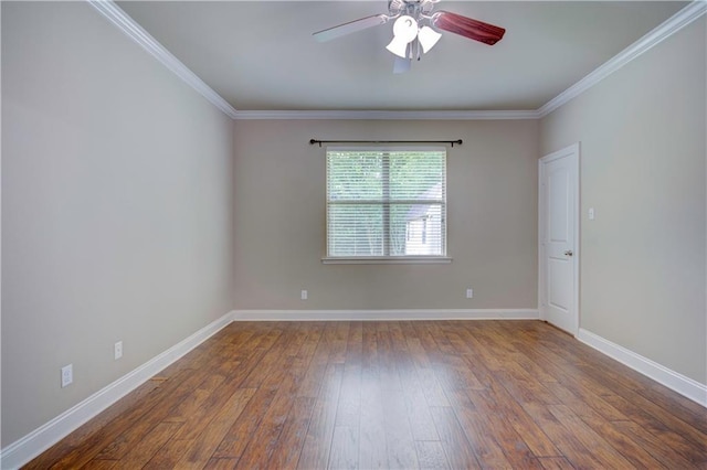 257 Long Leaf Ct, Ponchatoula, LA 70454 - empty room with a ceiling fan, hardwood / wood-style flooring, baseboards, and crown molding