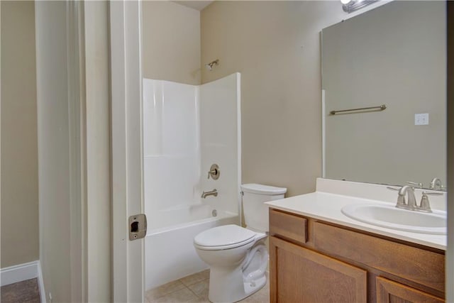 full bath with vanity, tile patterned flooring, toilet, and bathing tub / shower combination