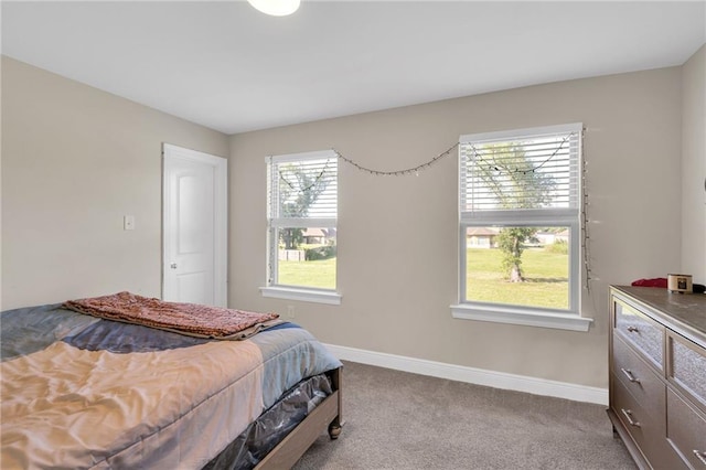 bedroom with carpet floors and baseboards