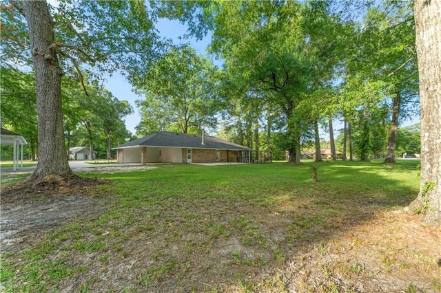 view of yard featuring driveway and an attached carport
