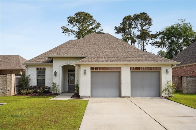 view of front of home with fence, an attached garage, concrete driveway, and a shingled roof