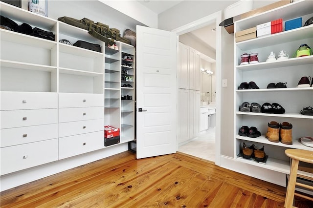 spacious closet featuring light wood-style floors