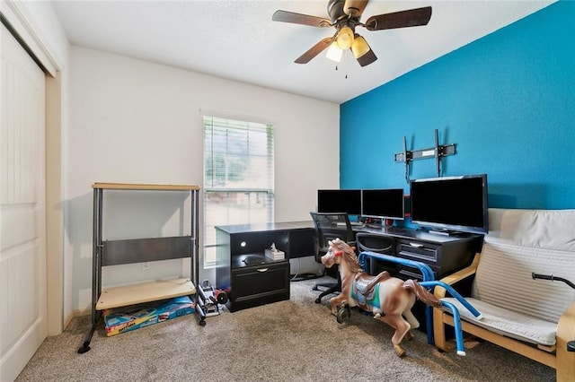 8752 Leisure Dr, Denham Springs, LA 70726 - home office featuring carpet flooring and ceiling fan