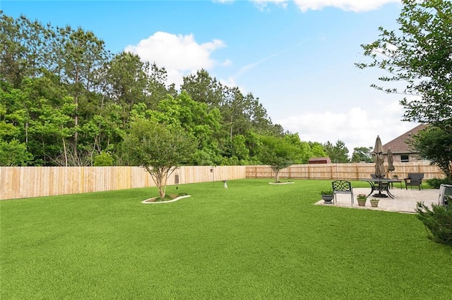 view of yard with a fenced backyard and a patio area
