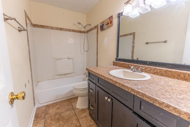 full bathroom with toilet, tub / shower combination, and vanity