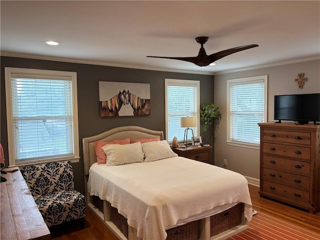101 W William David Pkwy Unit D, Metairie, LA 70005 - bedroom with crown molding, recessed lighting, ceiling fan, and wood finished floors