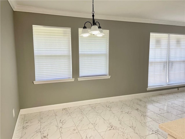 2644 Ramsey Dr, New Orleans, LA 70131 - unfurnished dining area featuring baseboards, a chandelier, plenty of natural light, and marble finish floor