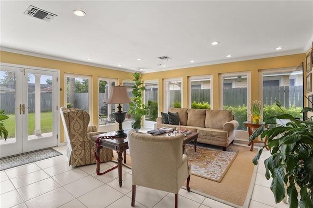 421 Oaklawn Dr, Metairie, LA 70005 - sunroom / solarium with ornamental molding, french doors, and visible vents