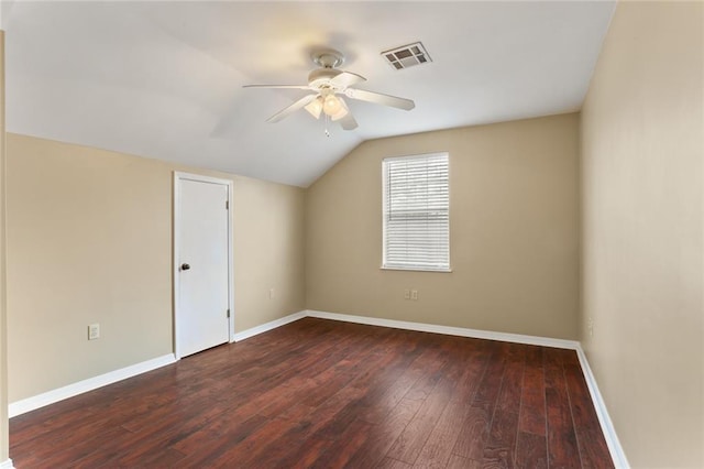 421 Oaklawn Dr, Metairie, LA 70005 - bonus room with a ceiling fan, hardwood / wood-style floors, visible vents, baseboards, and vaulted ceiling