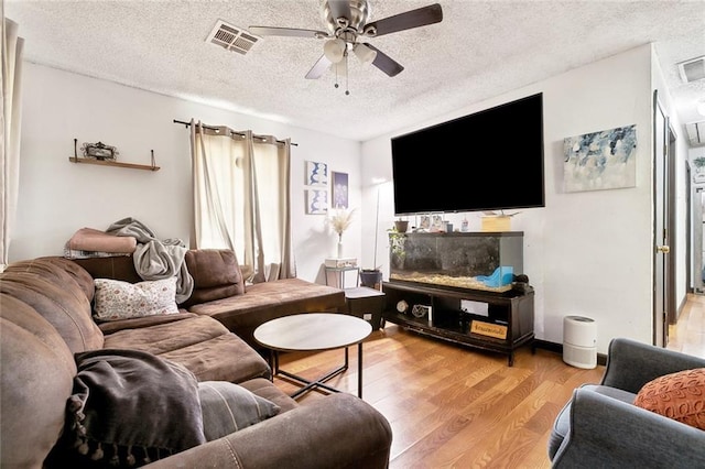 3118 Albany St, Kenner, LA 70065 - living area featuring ceiling fan, a textured ceiling, visible vents, and light wood-style floors