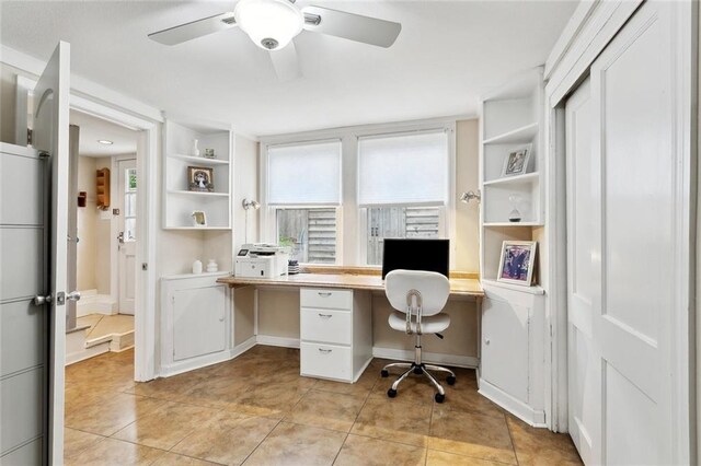 504 N Labarre Rd, Metairie, LA 70001 - office featuring light tile patterned floors, built in desk, ceiling fan, and built in features