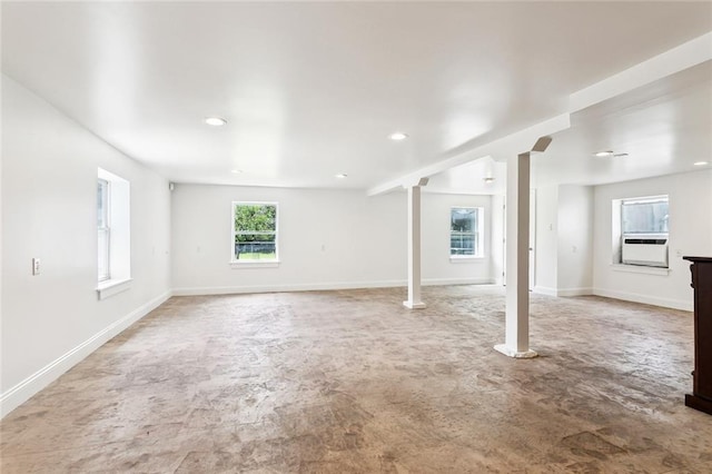 5512 S Tonti St, New Orleans, LA 70125 - basement with cooling unit, baseboards, and recessed lighting