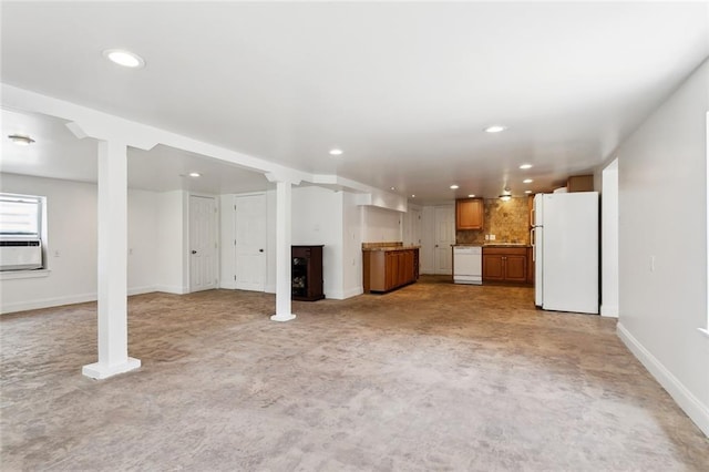 5512 S Tonti St, New Orleans, LA 70125 - unfurnished living room with baseboards, cooling unit, light carpet, and recessed lighting