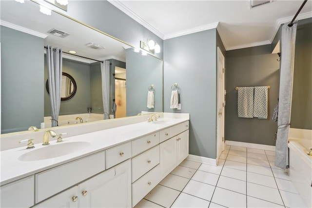9424 Sharla Dr, River Ridge, LA 70123 - full bathroom with a garden tub, crown molding, visible vents, and a sink