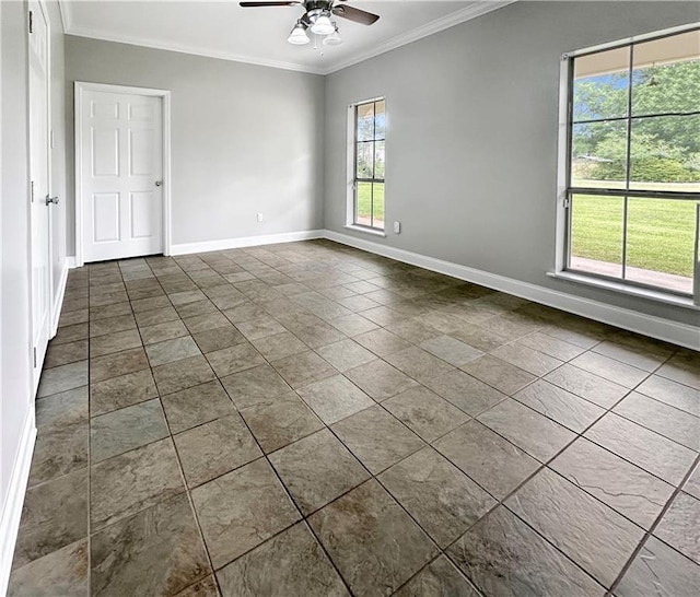 44449 W Pleasant Ridge Rd, Hammond, LA 70403 - empty room featuring ceiling fan, ornamental molding, and baseboards