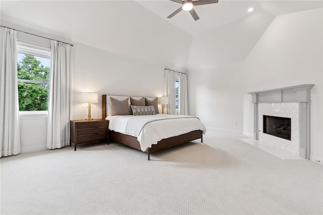 123 N Livingston Pl, Metairie, LA 70005 - carpeted bedroom with a high end fireplace, baseboards, and high vaulted ceiling