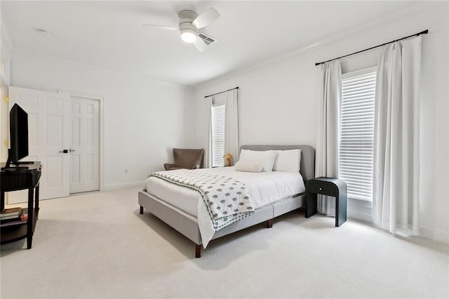 123 N Livingston Pl, Metairie, LA 70005 - carpeted bedroom with crown molding, baseboards, and ceiling fan