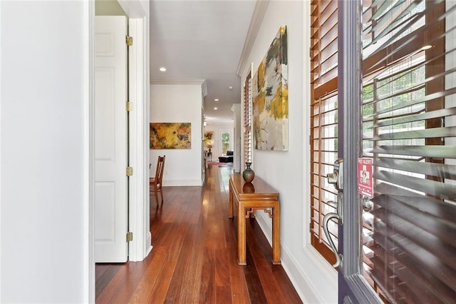 335 Joseph St, New Orleans, LA 70115 - hallway with baseboards, a healthy amount of sunlight, crown molding, and wood finished floors