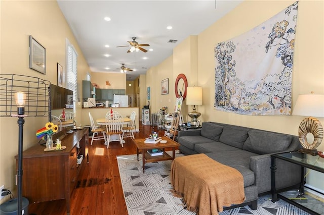 41719 S Genois St, New Orleans, LA 70119 - living area featuring recessed lighting, visible vents, ceiling fan, and wood finished floors