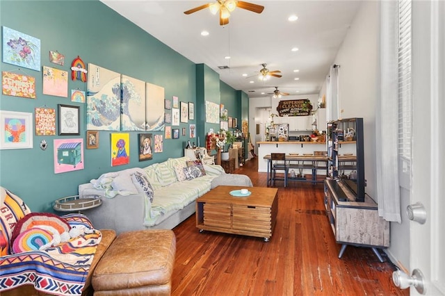 41719 S Genois St, New Orleans, LA 70119 - living area featuring recessed lighting, ceiling fan, and wood finished floors