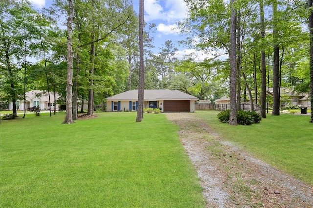 68 Begonia Dr, Covington, LA 70433 - single story home featuring dirt driveway, a front yard, a garage, and fence
