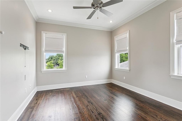 2520 Conti St, New Orleans, LA 70119 - spare room featuring plenty of natural light, dark wood finished floors, crown molding, baseboards, and recessed lighting