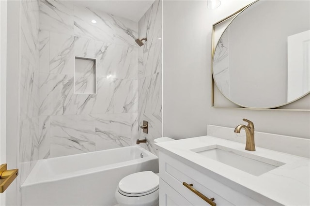 full bathroom with shower / bathing tub combination, vanity, and toilet