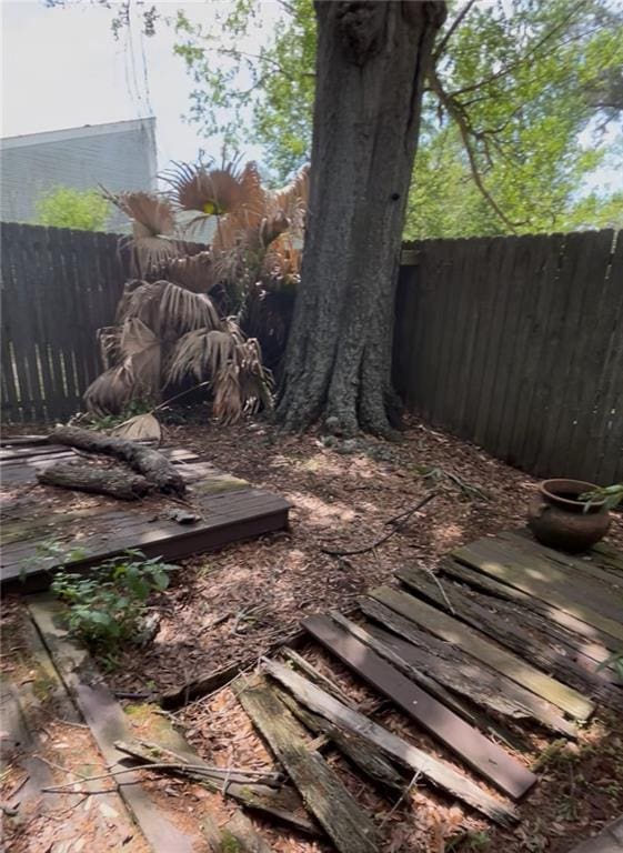 view of yard with a fenced backyard