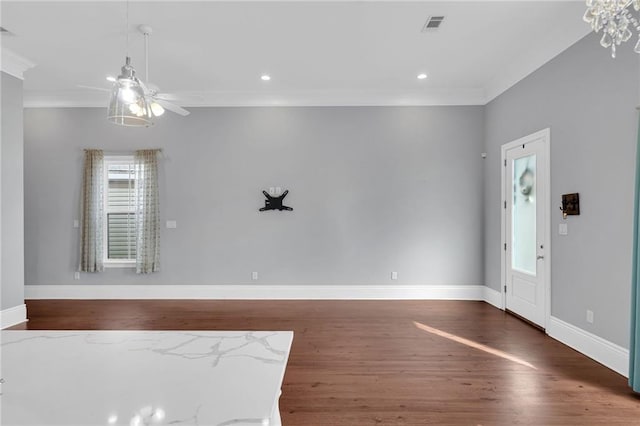 2540 Saint Ann St, New Orleans, LA 70119 - foyer featuring crown molding, wood finished floors, ceiling fan, baseboards, and recessed lighting