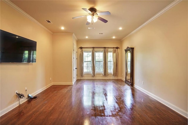 717 Tunica Bnd, Covington, LA 70433 - unfurnished living room with wood finished floors, ceiling fan, baseboards, recessed lighting, and ornamental molding