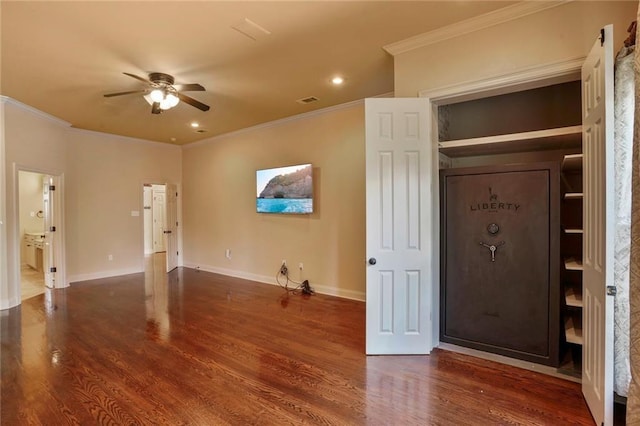 717 Tunica Bnd, Covington, LA 70433 - unfurnished bedroom featuring ornamental molding, wood finished floors, baseboards, recessed lighting, and ceiling fan