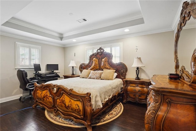 3316 N Labarre Rd, Metairie, LA 70002 - bedroom featuring a raised ceiling, hardwood / wood-style flooring, baseboards, a desk, and recessed lighting
