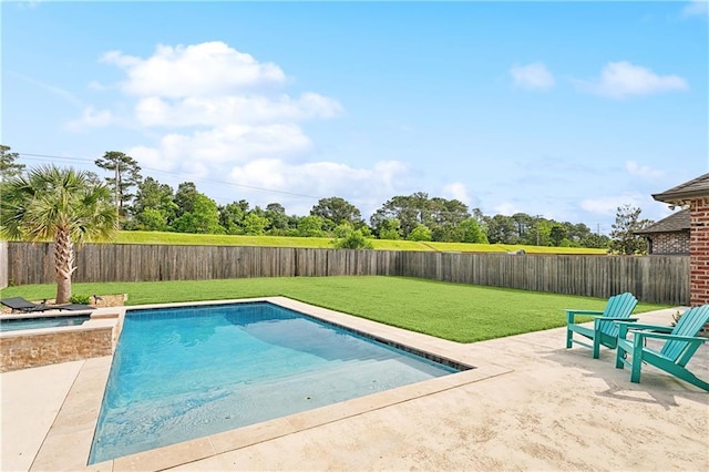 view of pool with a patio area and an in-ground hot tub