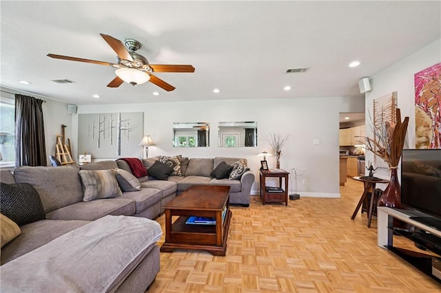 389 Hickory Dr, Slidell, LA 70458 - living room featuring a ceiling fan, recessed lighting, and baseboards