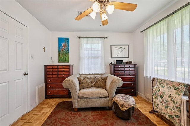 389 Hickory Dr, Slidell, LA 70458 - sitting room featuring baseboards and ceiling fan