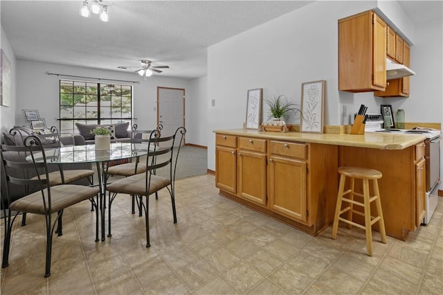 104 Maple Ridge Dr, Slidell, LA 70460 - dining space with ceiling fan, a textured ceiling, and baseboards