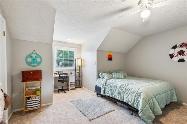 5037 Tartan Dr, Metairie, LA 70003 - bedroom featuring carpet, ceiling fan, a textured ceiling, an office area, and lofted ceiling