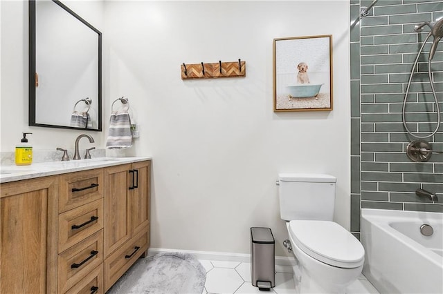 5037 Tartan Dr, Metairie, LA 70003 - full bathroom featuring toilet, vanity, tile patterned flooring, bathing tub / shower combination, and baseboards