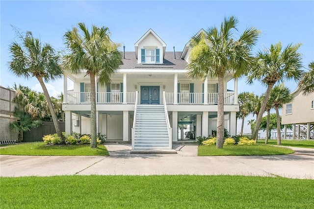 228 Marlin Dr, Slidell, LA 70461 - view of front of house featuring stairs, a porch, and a front lawn