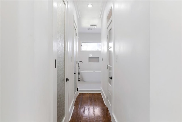 1919 N Prieur St, New Orleans, LA 70116 - hall with attic access, wood-type flooring, and baseboards