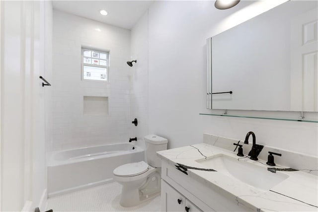 1919 N Prieur St, New Orleans, LA 70116 - full bath featuring toilet, tile patterned floors, shower / bathtub combination, and vanity