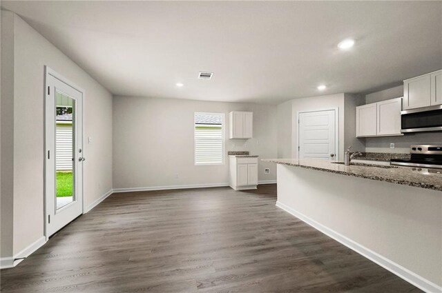 24231 Gadwall Ave, Ponchatoula, LA 70454 - kitchen featuring appliances with stainless steel finishes, a sink, stone countertops, white cabinets, and recessed lighting