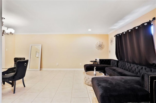 107 10th St Unit 107, New Orleans, LA 70124 - living room featuring ornamental molding, baseboards, light tile patterned flooring, and recessed lighting
