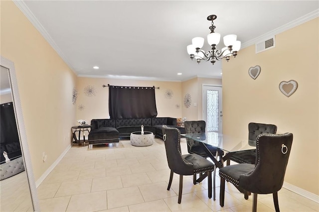 107 10th St Unit 107, New Orleans, LA 70124 - dining space with a chandelier, crown molding, recessed lighting, baseboards, and light tile patterned floors