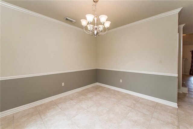 17181 Bridle Path, Hammond, LA 70403 - empty room with a chandelier, light tile patterned floors, baseboards, and crown molding