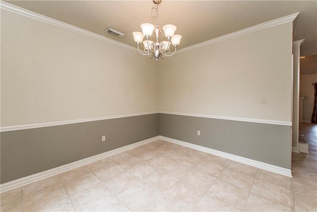 17181 Bridle Path, Hammond, LA 70403 - empty room with a chandelier, light tile patterned flooring, and ornamental molding