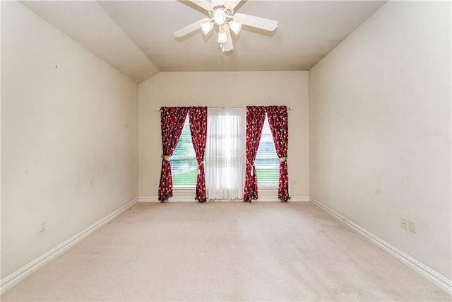 17181 Bridle Path, Hammond, LA 70403 - empty room with a ceiling fan, light colored carpet, baseboards, and vaulted ceiling