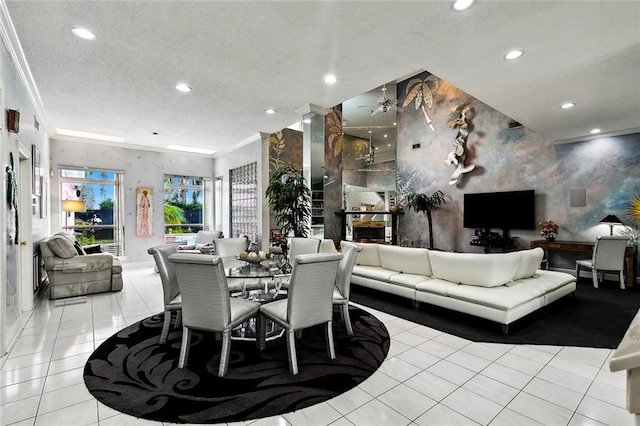 3805 3rd St, Metairie, LA 70002 - dining area with light tile patterned flooring, recessed lighting, ornamental molding, baseboards, and wallpapered walls