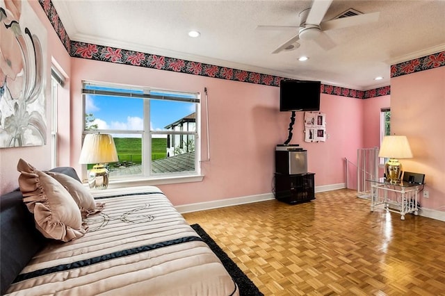 3805 3rd St, Metairie, LA 70002 - bedroom featuring multiple windows, baseboards, a textured ceiling, recessed lighting, and ornamental molding